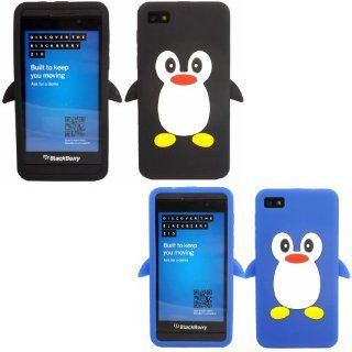 2 Pack Penguin Silicone Case Cover Skin For Blackberry Z10 / Blue And Black Cell Phones & Accessories