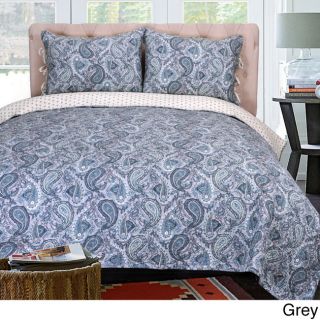 Home City Inc. Moroccan Paisley Cotton 3 piece Quilt Set Grey Size Twin