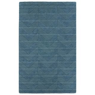 Hand Carved Turquoise Chevron Wool Rug (96 X 136)