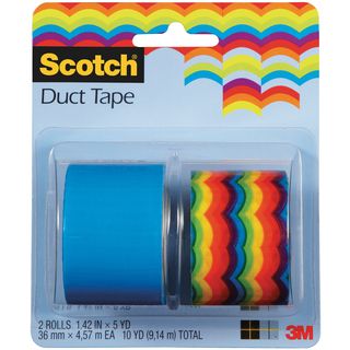Scotch Duct Tape 1.42x5yd 2 Rolls/pkg rainbow Scallops And Solid Sea Blue