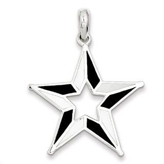 Sterling Silver Enamel & Mother of Pearl Star Pendant. Metal Wt  6.8g Jewelry