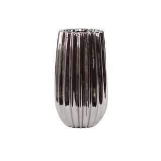 11.8 inch Silver Ribbed Ceramic Vase