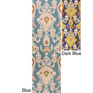 Nuloom Handmade Ikat Blue Wool Runner Rug (26 X 8)