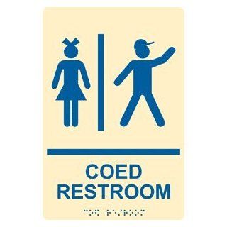 ADA Coed Restroom Braille Sign RRE 815 BLUonIvory Restrooms  Business And Store Signs 