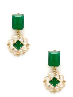 Green Onyx Square Floral Drop Earrings by Bounkit