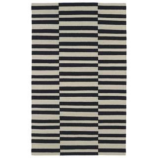Flatweave Tribeca Black Stripes Wool Rug (50 X 80)