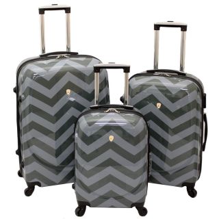 Dejuno Grey Chevron Zig Zag 3 piece Hardside Spinner Luggage Set