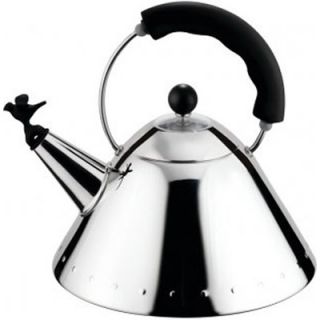 Alessi 2 qt. Signature Whistle Tea Kettle 9093 Color Satin Steel with Black 