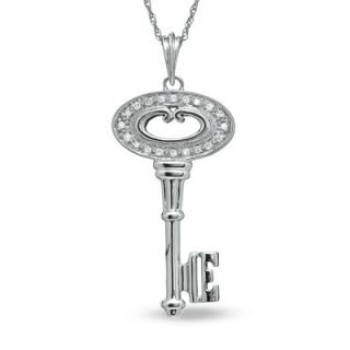 10 CT. T.W. Diamond Oval Key Pendant in Sterling Silver   Zales