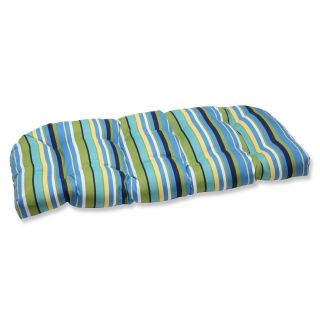 Pillow Perfect Outdoor Topanga Stripe Lagoon Wicker Loveseat Cushion