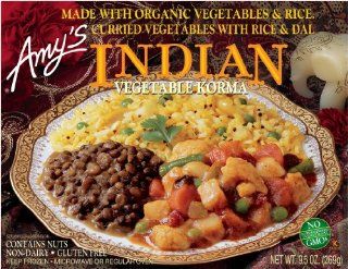 Amy's Indian Vegetable Korma, Dairy Free, Gluten Free, Organic, 9.5 Ounce Boxes (Pack of 12)  Indian Food  Grocery & Gourmet Food
