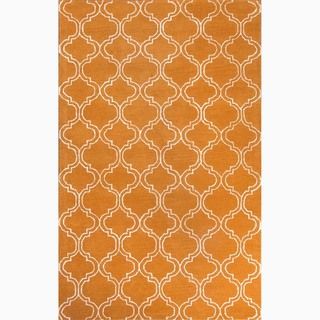 Handmade Orange/ Ivory Wool/ Art Silk Durable Rug (96 X 136)