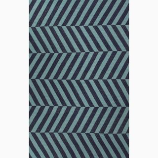 Hand made Stripe Pattern Blue Wool Rug (8x10)
