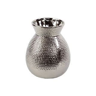 Silvertone Hammered Ceramic Vase
