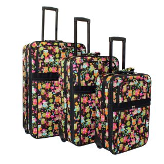 Vibrant Owl Expandable 3 piece Wheeled Upright Luggage Set