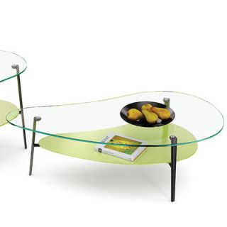 BDI USA Comma Coffee Table 1533 Shelf Glass Finish Wasabi, Leg Finish Black