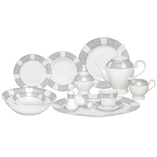 Silver Accent Porcelain Dinnerware Set (57 piece)