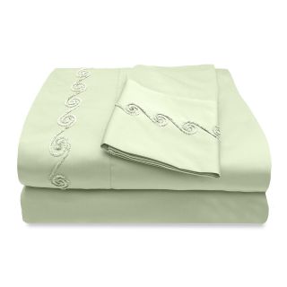 Veratex Grand Luxe Egyptian Cotton Sateen 500 Thread Count Deep Pocket Sheet Set With Chenille Embroidered Swirl Design Sage Size Twin