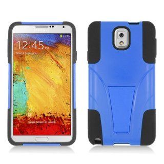 Samsung Galaxy Note 3 Premium Armor Hybrid Case   Black Silicone and Blue PC with Kickback Snap On Protector Cover   Includes TWO Bonus Personal Charm Straps Cell Phones & Accessories
