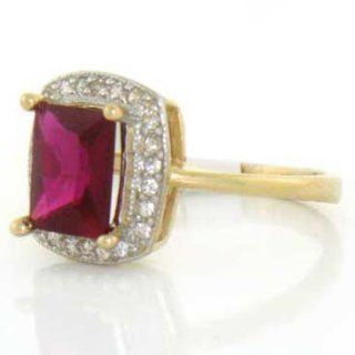 10k Yellow Gold Ruby Red CZ Ring Jewelry w/ CZ Accents Jewelry