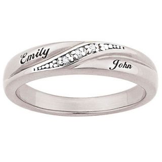 Ladies Sterling Silver Diamond Accent Couples Wedding Band (2 Names
