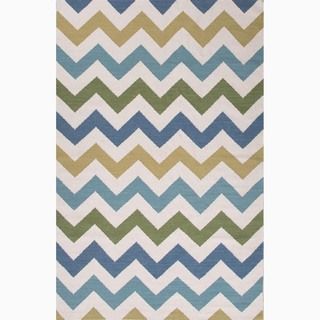 Hand made Ivory/ Blue Wool Easy Care Rug (5x8)