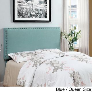 Furniture Of America Furniture Of America Adjustable Nailhead Trim Flax Upholstered Headboard Blue Size Queen