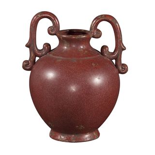 Aged Red Glaze Ceramic Urn With Handles