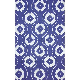 Nuloom Handmade Cotton/ Wool Open Ikat Trellis Blue Rug (76 X 96)