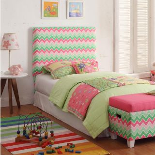 Kinfine Usa Kids Twin Pink/ Green Chevron Upholstered Headboard Green Size Toddler