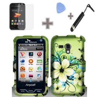 Rubberized Green Hawaiian Flower Snap on Design Case Hard Case Skin Cover Faceplate with Screen Protector, Case Opener and Stylus Pen for Samsung Galaxy Rush M830   Boost Mobile Cell Phones & Accessories