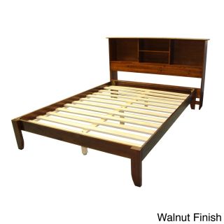 Epicfurnishings Scandinavia King size Solid Wood Platform Bed With Headboard Bookcase Walnut Size King
