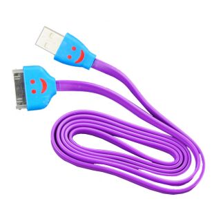 Sophia Global Purple Led Lighted Smile Face 30 pin To Usb Charger And Data Syncing Tangle free Flat Cable