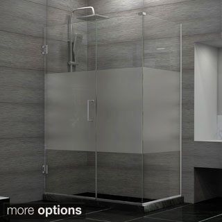 Dreamline Unidoor Plus 30.375   34.375 In. D X 53 In. W Frameless Hinged Shower Enclosure, Half Frosted Glass