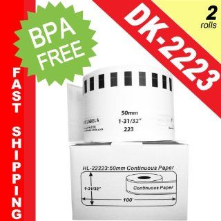 BROTHER Compatible DK 2223 Continuous Paper Labels (1 31/32" x 100'; 50mm*30.48m)    BPA Free (2 Rolls; Continuous Paper)  Continuous Form Labels 