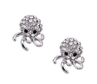 Silver Mini Crystal Octopus Earrings Jewelry