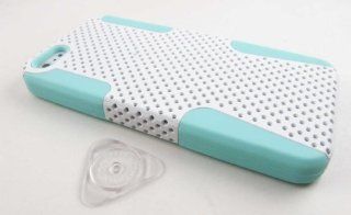 Kaleidio Perforated Hybrid Mesh Case Cover For Apple Iphone 5 5s   White & Light Blue (Package Includes Overbrawn Prying Tool) Cell Phones & Accessories