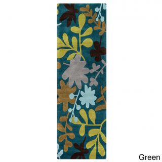 Hand tufted Floral Contemporary Brown/ Grey/ Ivory/ Teal, Aqua Runner Rug (26 X 8)
