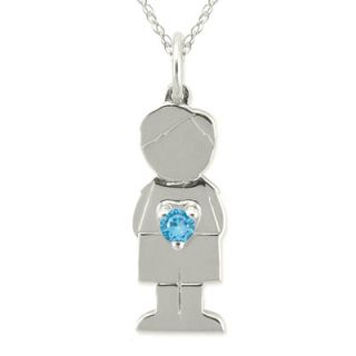 Little Boy Simulated Birthstone Pendant in 10K White or Yellow Gold (1
