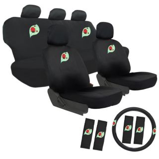 Oxgord Cute Lady Bug 17 piece Car Seat Covers Set With Steering Wheel Cover