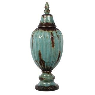 Privilege Antiqued Turquoise Ribbed Ceramic Jar