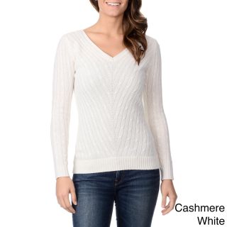 Ply Cashmere Ply Cashmere Womens Cable Knit V neck Sweater White Size S (4  6)