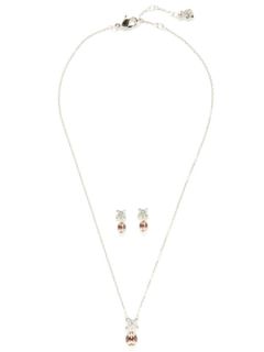 Rice Vintage Rose Stud Earrings & Pendant Necklace Set by Swarovski Jewelry