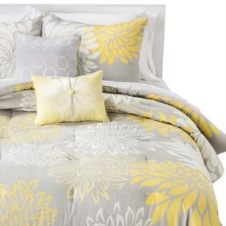 Anya Floral 5 Piece Comforter Set   Gray/Yellow (Queen)