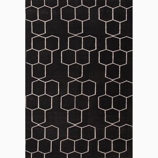 Hand made Geometric Pattern Black/ Ivory Wool Rug (3.6x5.6)