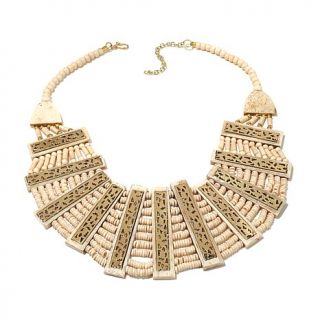 BAJALIA "Lavanya" Bone and Brass Beaded Cutout 20" Drape Necklace