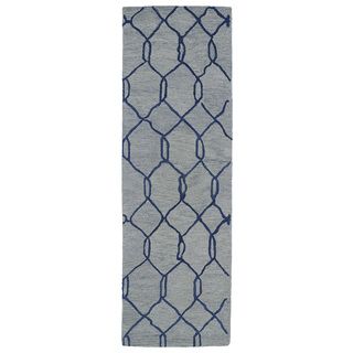 Hand tufted Utopia Tile Blue Wool Rug (3 X 10)