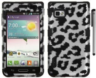 For LG Optimus F3 Silver Black Leopard Design Tuff Hybrid Protector Cover Case with Stylus Pen and ApexGears Phone Bag Cell Phones & Accessories