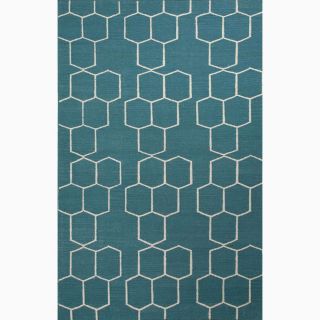 Handmade Contemporary Geometric Pattern Deep Lake Blue/ Ivory Wool Rug (3.6 X 5.6)