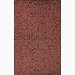 Handmade Arts And Craft Pattern Red/ Brown Wool/ Art Silk Rug (8 X 11)